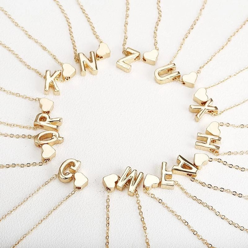 Peach Heart Shaped Letter Necklace