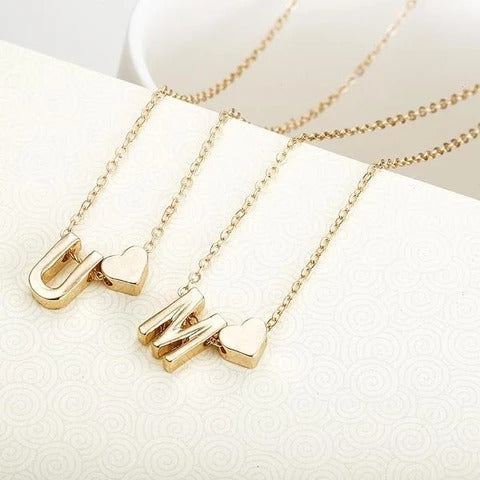 Peach Heart Shaped Letter Necklace