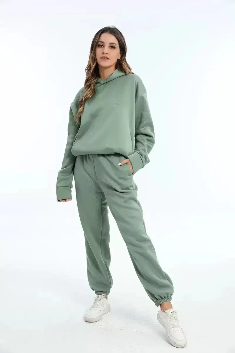 Women's Casual Hooded Sweater Two-piece Suit