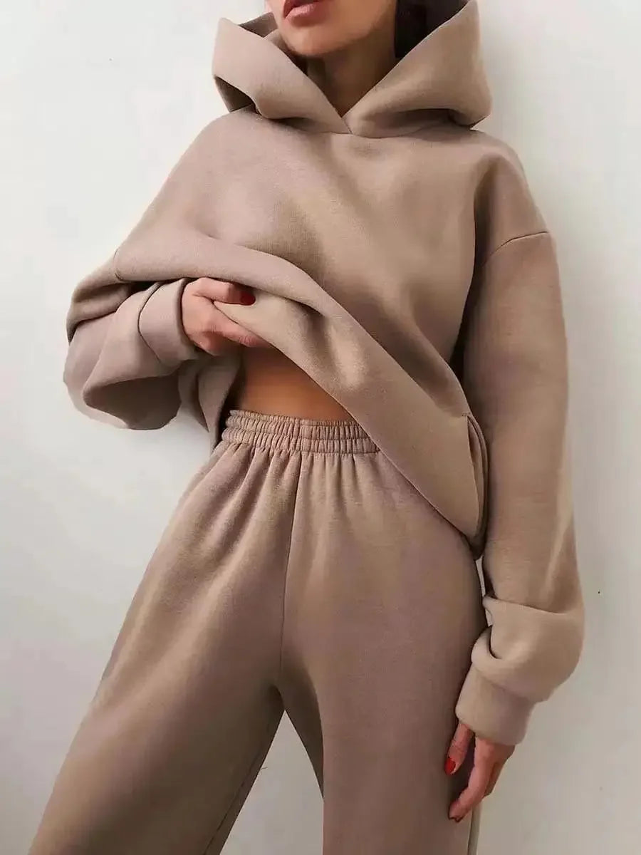 Women's Casual Hooded Sweater Two-piece Suit