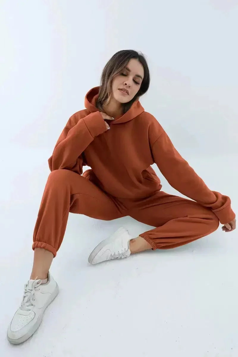 Women's Casual Hooded Sweater Two-piece Suit
