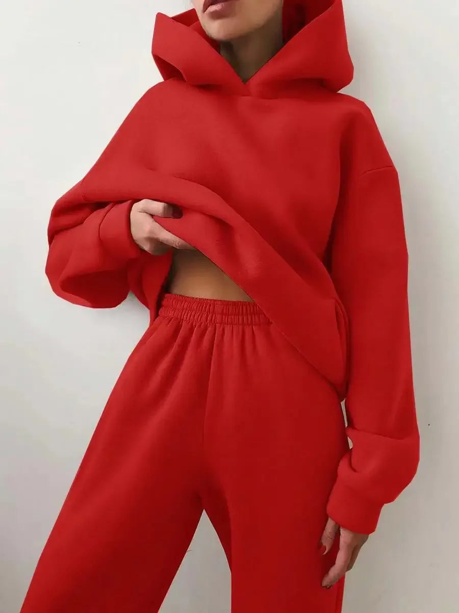 Women's Casual Hooded Sweater Two-piece Suit