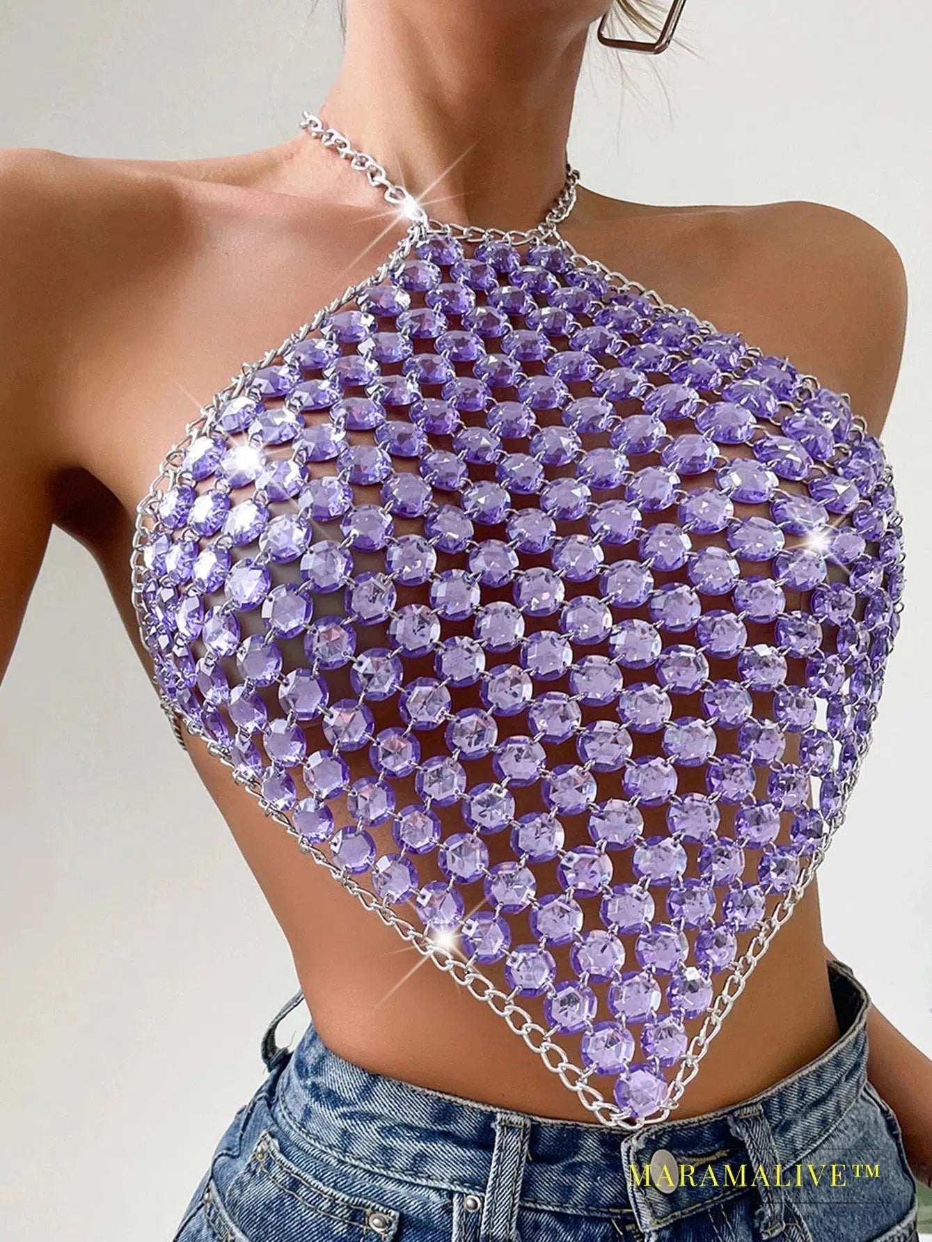 Metal rhinestone Crop top