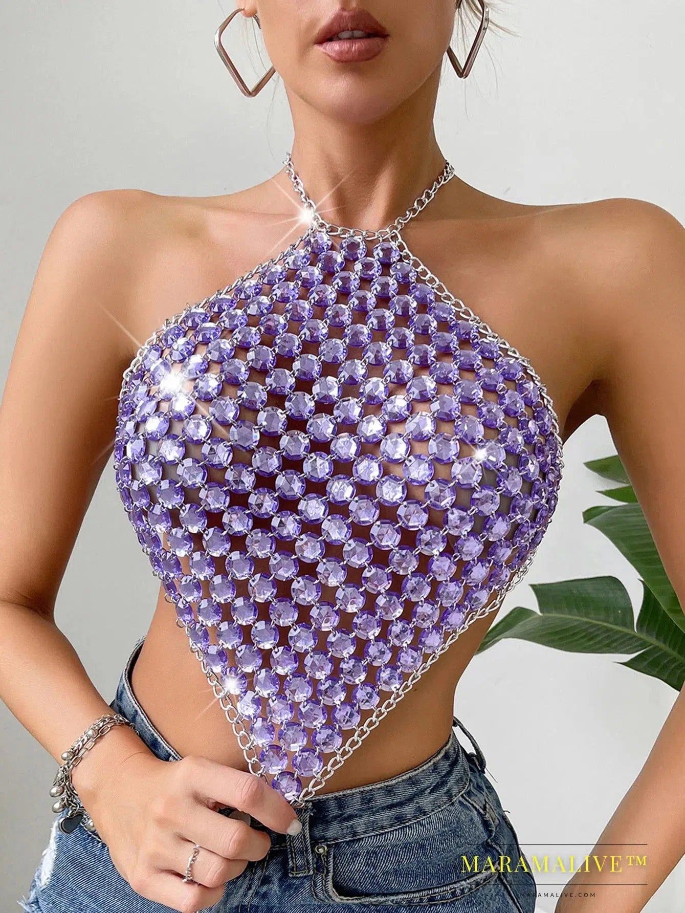 Metal rhinestone Crop top